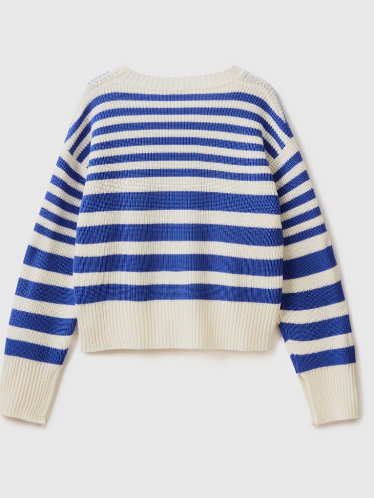 Benetton Gestreept Wol Blend Crew Neck Sweaters Dames Blauw | BE563878