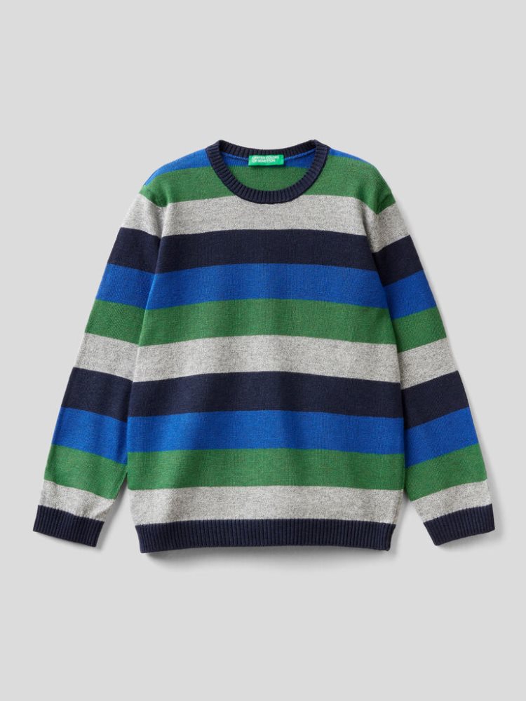 Benetton Gestreept Wol Blend Truien Kinderen Groen | BE051456