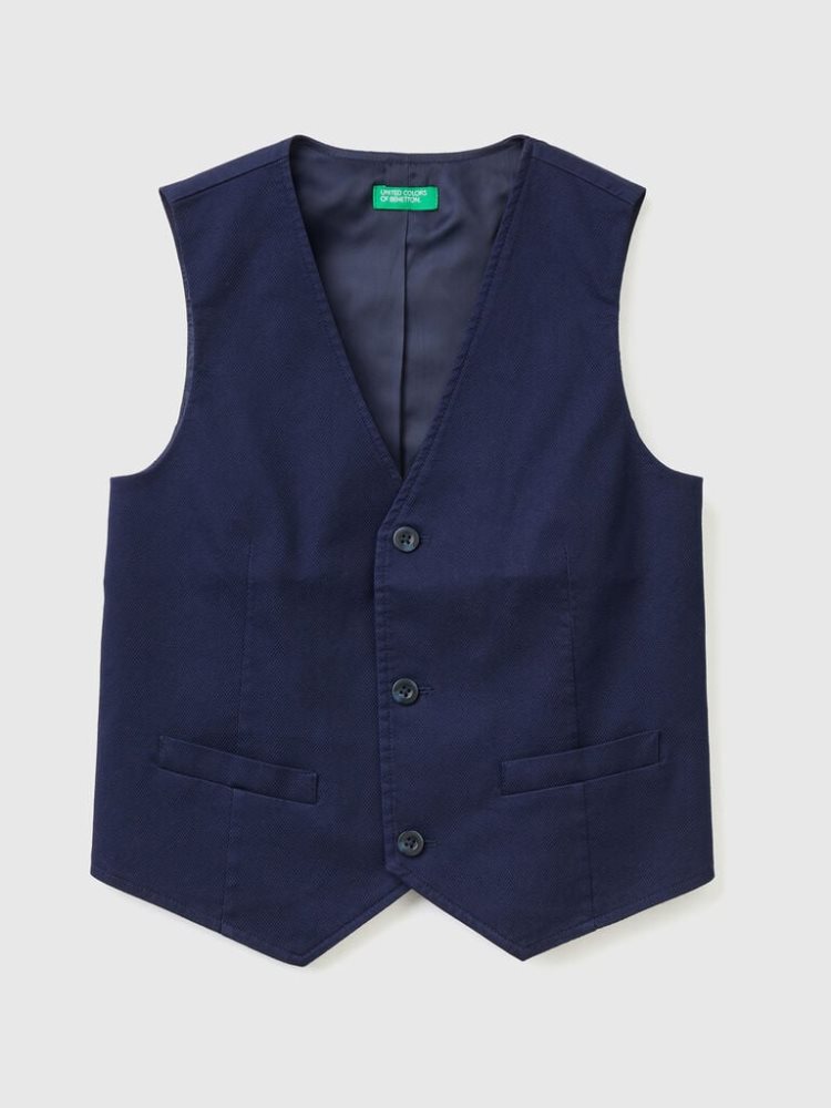 Benetton Gevoerde Buttons Gilet Kinderen Donkerblauw | BE568502