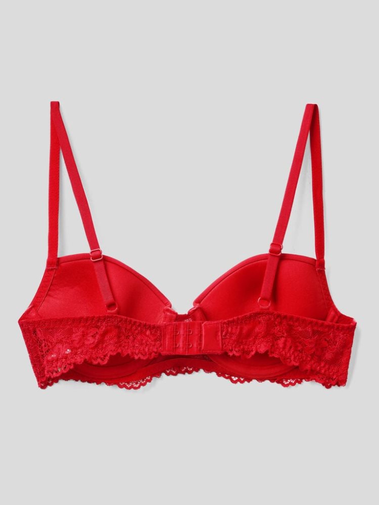 Benetton Gewatteerd Charmeuse Kanten BH Dames Rood | BE552488