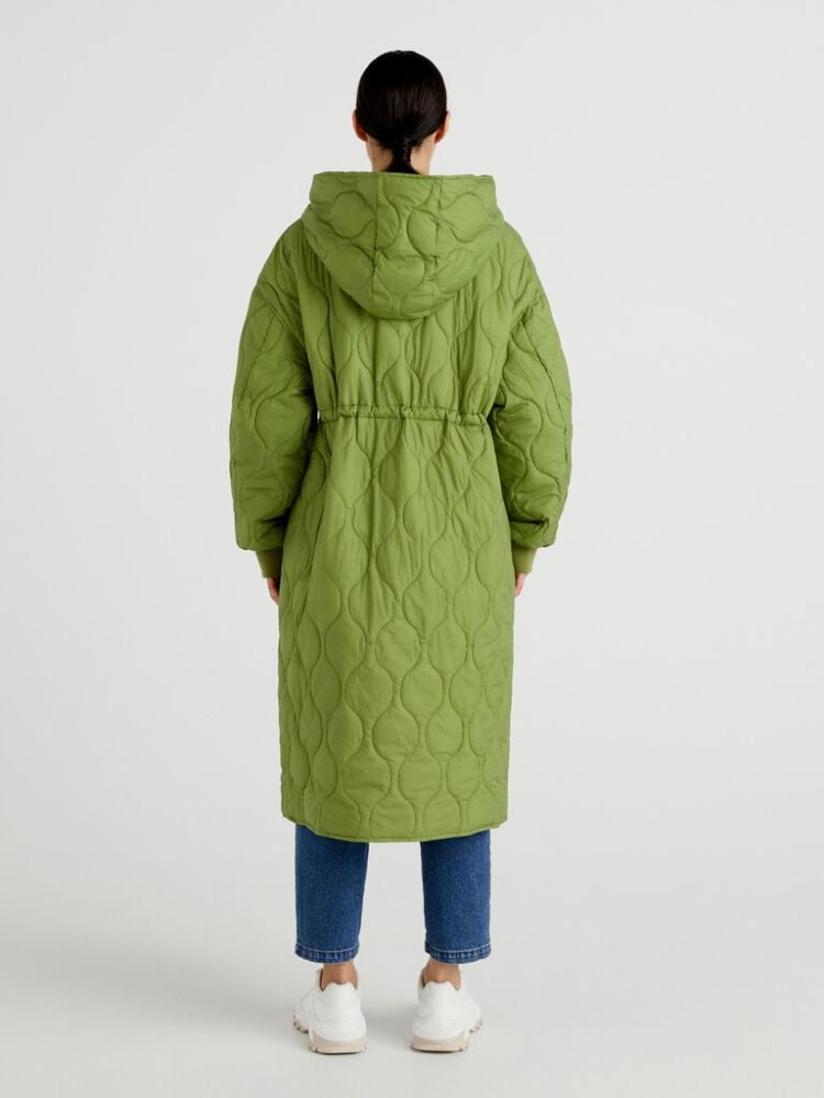 Benetton Gewatteerd Hood Padded Jackets Dames Groen | BE172071