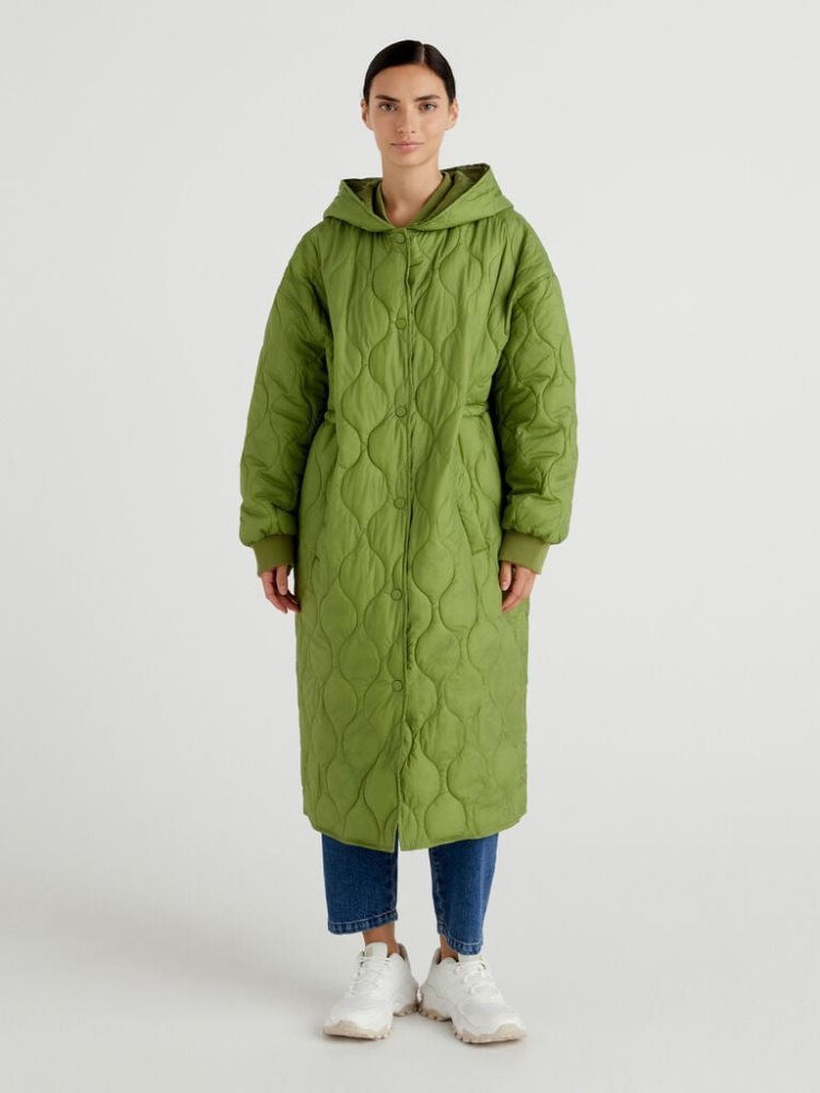 Benetton Gewatteerd Hood Padded Jackets Dames Groen | BE172071