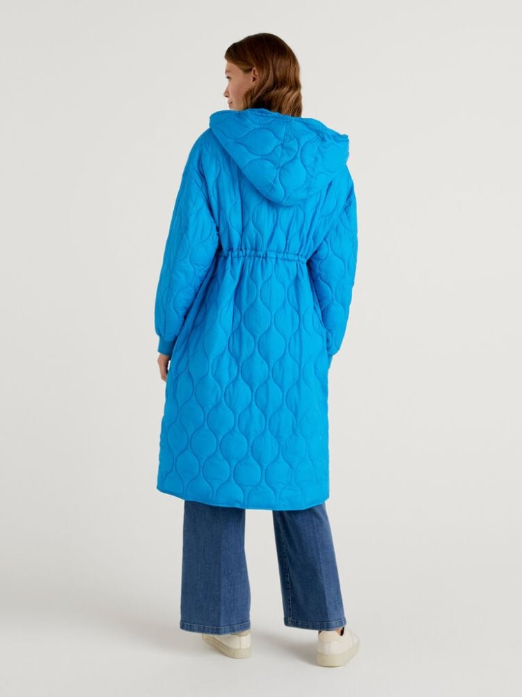 Benetton Gewatteerd Hood Padded Jackets Dames Turquoise | BE452352