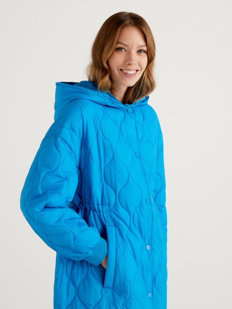 Benetton Gewatteerd Hood Padded Jackets Dames Turquoise | BE452352