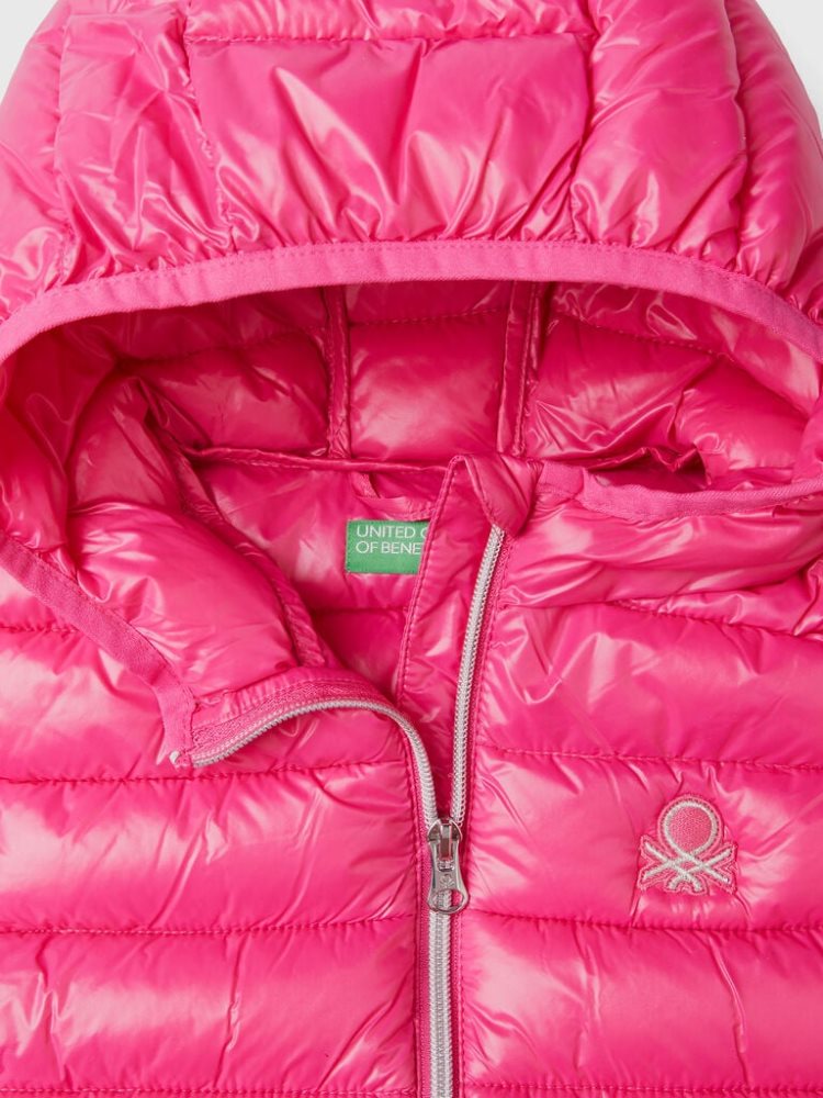 Benetton Gewatteerd Hood Puffer Jackets Kinderen Fuchsie | BE153389