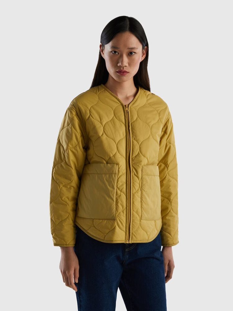 Benetton Gewatteerd Recycled Wadding Light Jackets Dames Mosterdgeel | BE643987