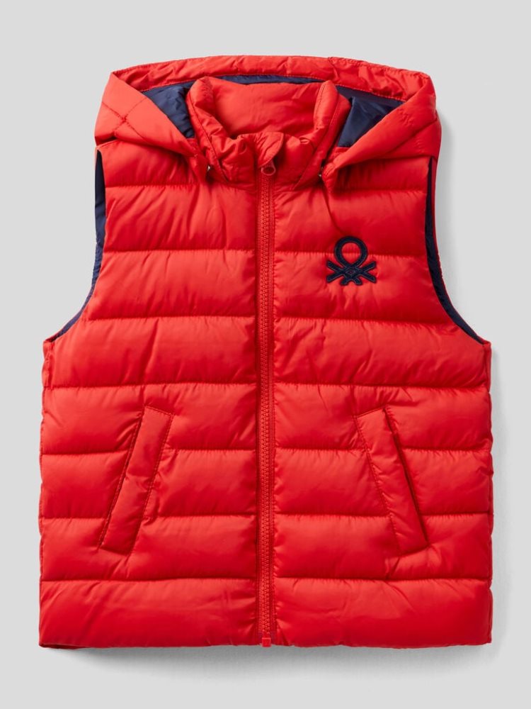 Benetton Gewatteerd Removable Hood Gilet Kinderen Rood | BE298238