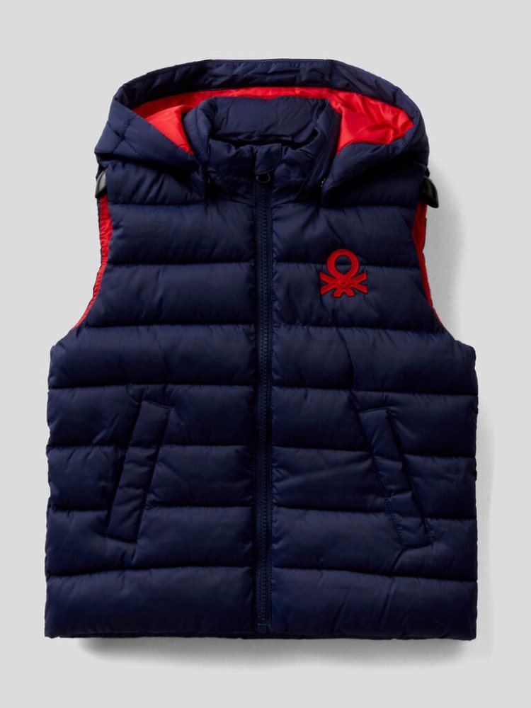 Benetton Gewatteerd Removable Hood Gilet Kinderen Donkerblauw | BE324346