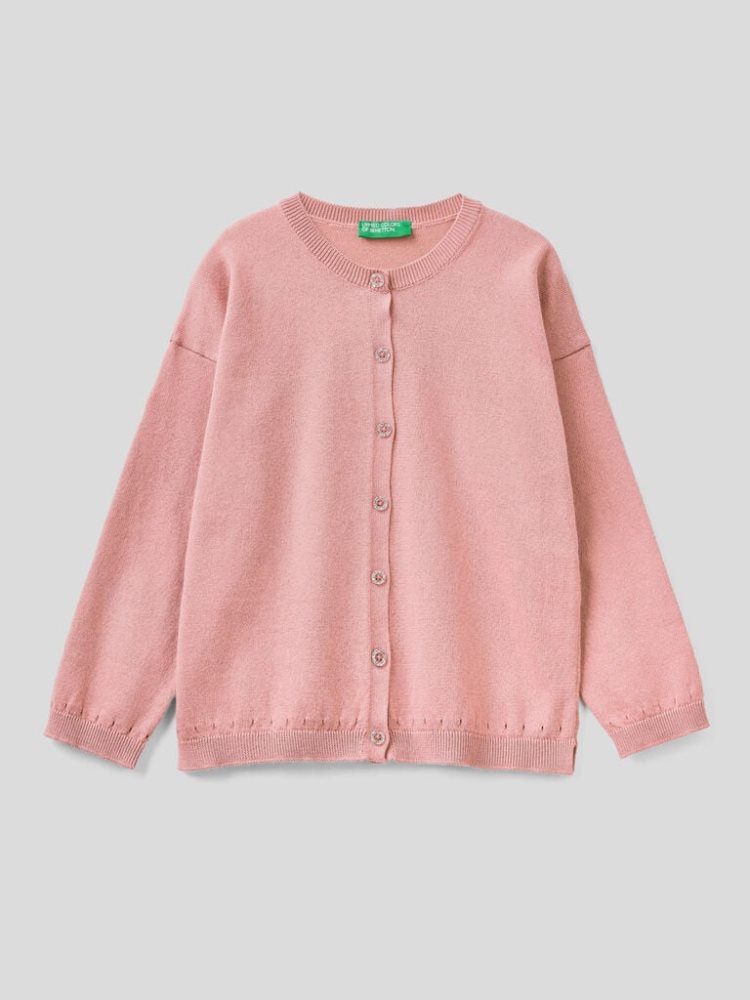 Benetton Glittery Buttons Cardigan Kinderen Roze | BE511046