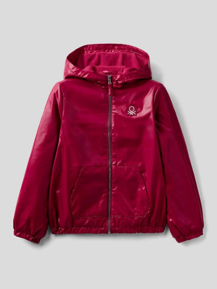 Benetton Glossy Zip And Hood Light Jackets Kinderen Bordeaux | BE449692