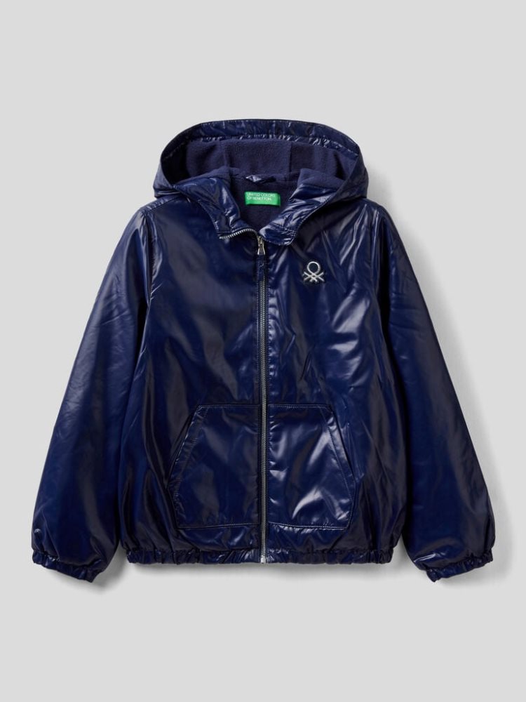 Benetton Glossy Zip And Hood Light Jackets Kinderen Donkerblauw | BE997172