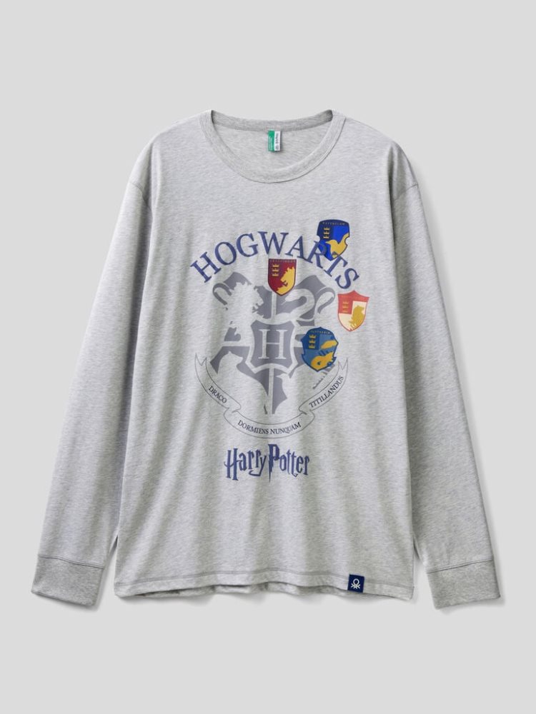 Benetton Harry Potter Long Fiber Katoenen T-shirts Heren Grijs | BE444614