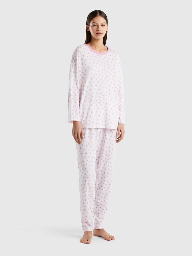 Benetton Heart Warm Katoenen Blend Pyjamas Dames Roze | BE392753