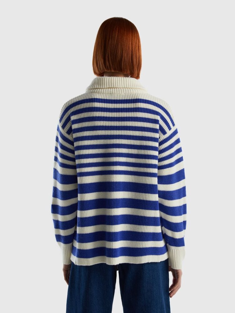 Benetton High Neck Gestreept High Neck Sweaters Dames Blauw | BE833136