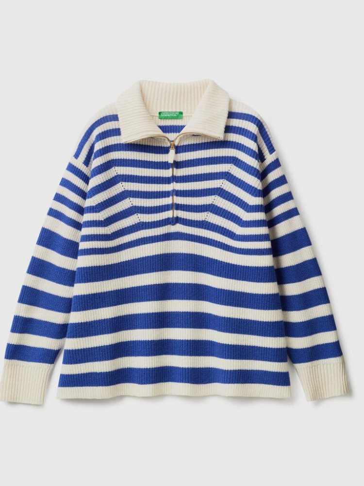 Benetton High Neck Gestreept High Neck Sweaters Dames Blauw | BE833136