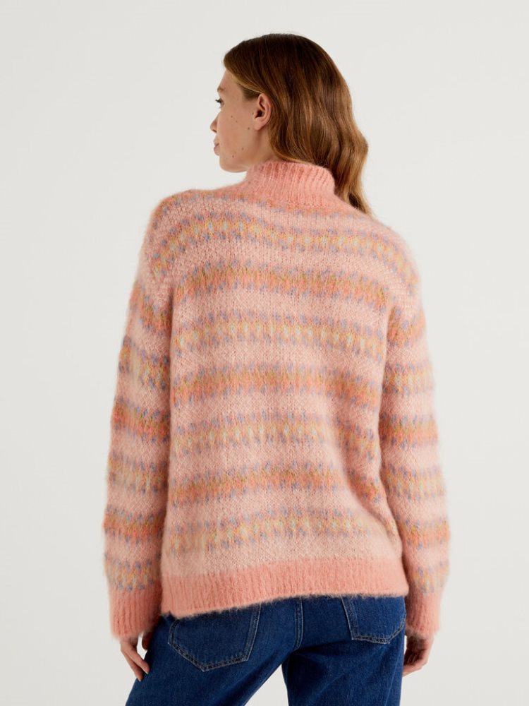 Benetton High Neck Mohair Blend High Neck Sweaters Dames Roze | BE150875