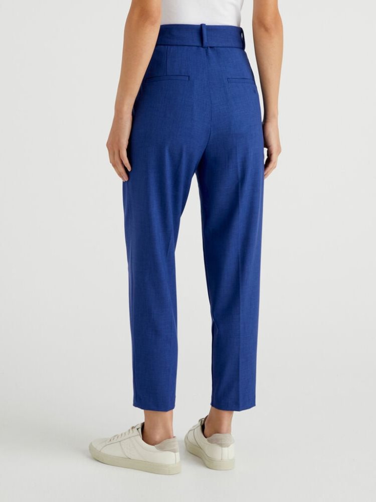 Benetton High-waisted Belt Broek Dames Blauw | BE713293