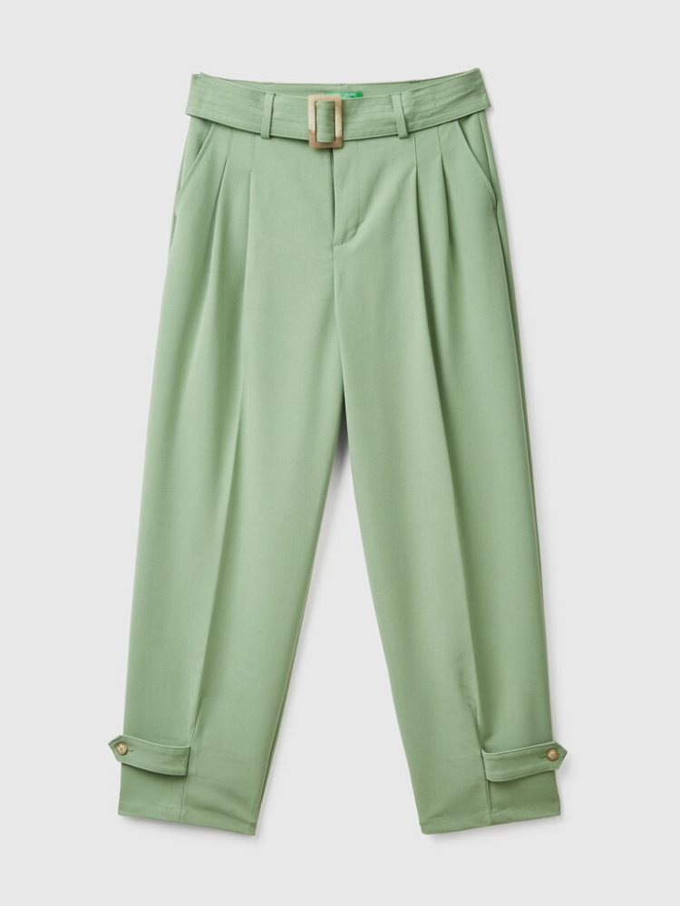 Benetton High-waisted Belt Broek Dames Groen | BE256070