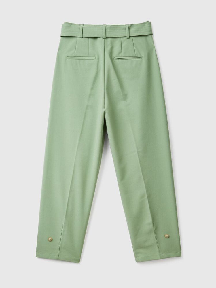 Benetton High-waisted Belt Broek Dames Groen | BE256070