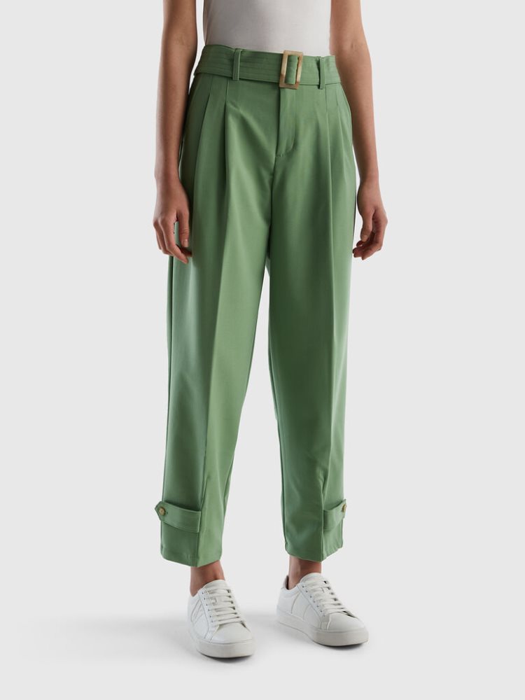 Benetton High-waisted Belt Broek Dames Groen | BE256070