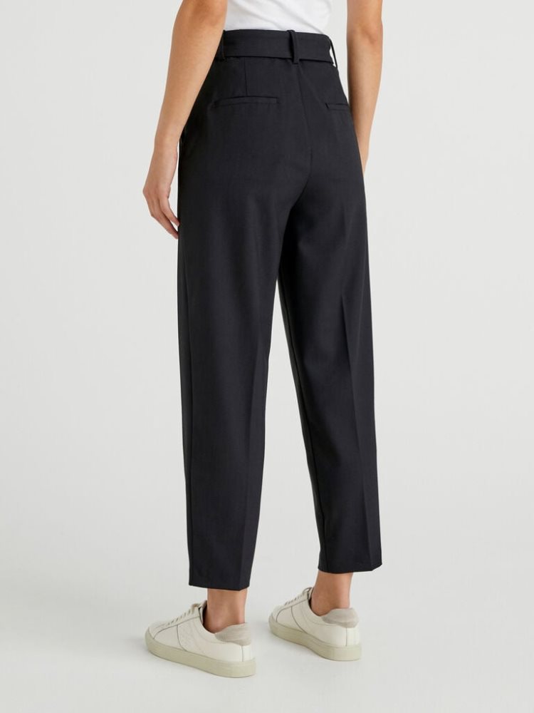 Benetton High-waisted Belt Broek Dames Zwart | BE931728