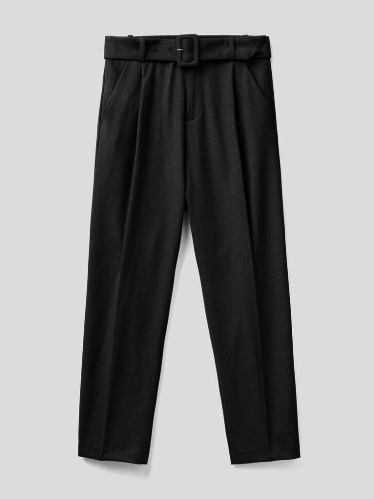 Benetton High-waisted Belt Broek Dames Zwart | BE931728