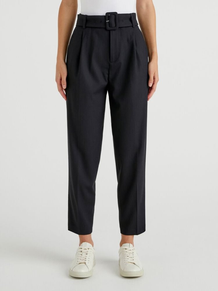 Benetton High-waisted Belt Broek Dames Zwart | BE931728