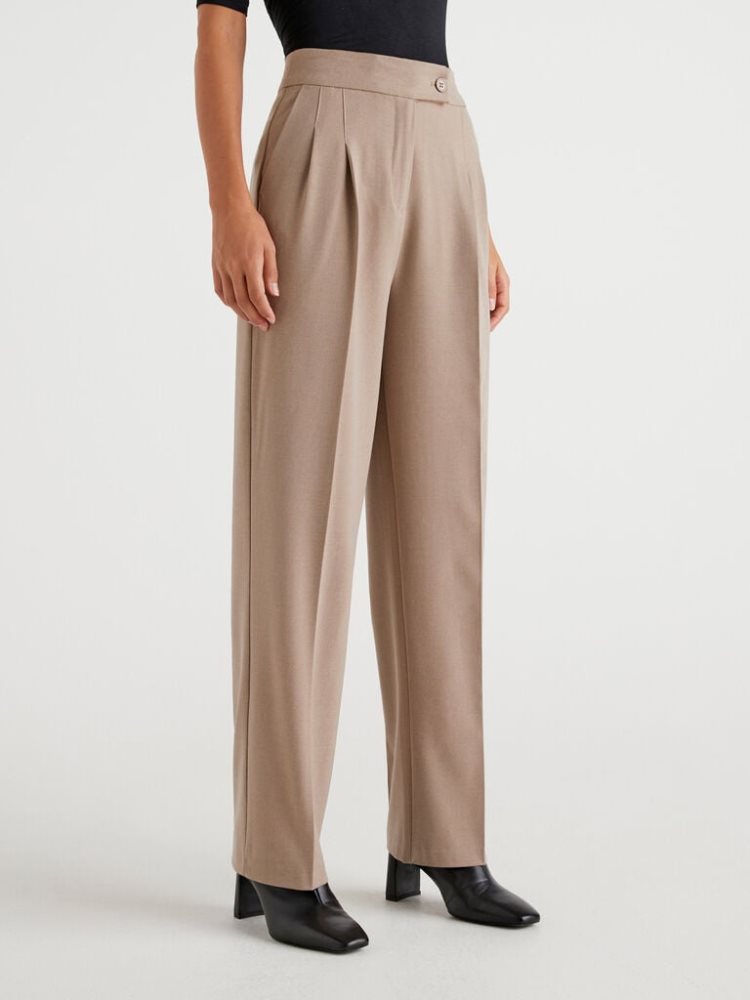 Benetton High-waisted Brede Broek Dames Camel | BE831425