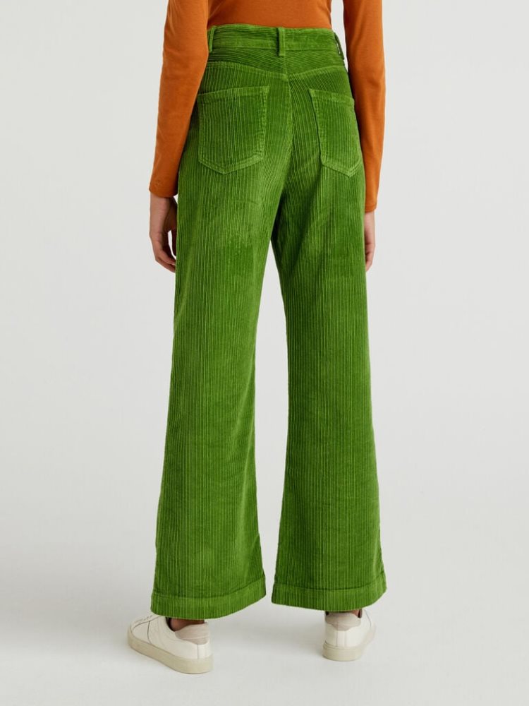 Benetton High-waisted Velvet Broek Dames Olijfgroen Groen | BE721422