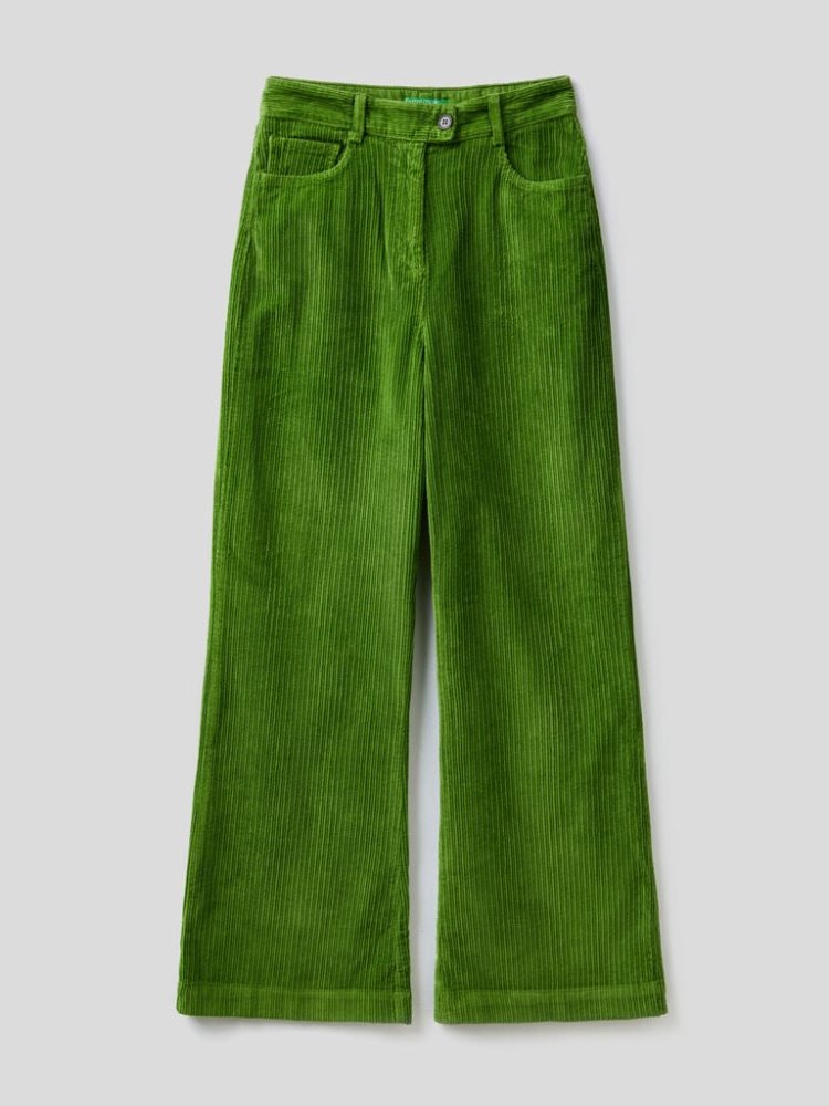 Benetton High-waisted Velvet Broek Dames Olijfgroen Groen | BE721422