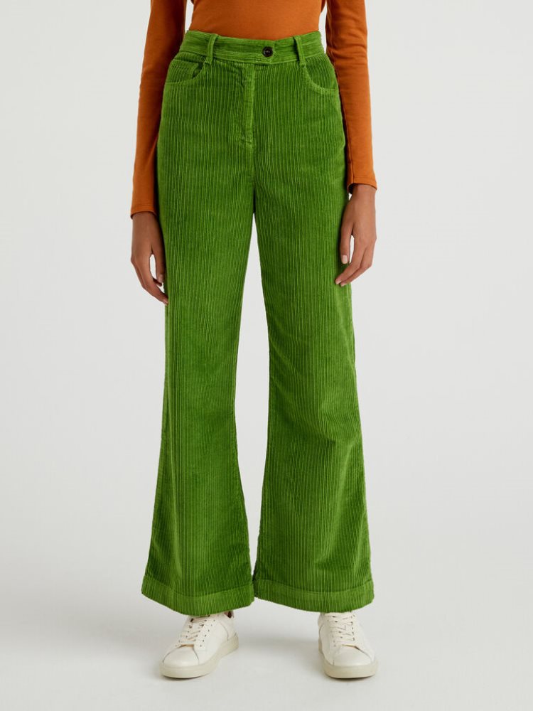 Benetton High-waisted Velvet Broek Dames Olijfgroen Groen | BE721422