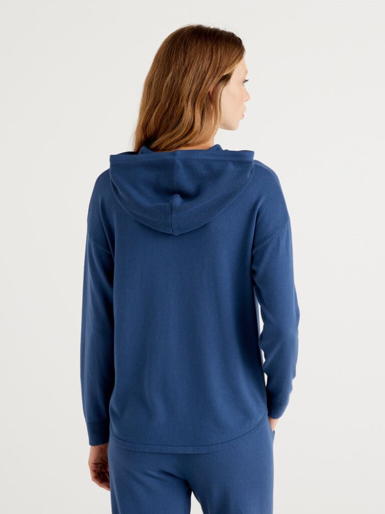 Benetton Hood Modal® Blend Oversized Sweaters Dames Blauw | BE520811