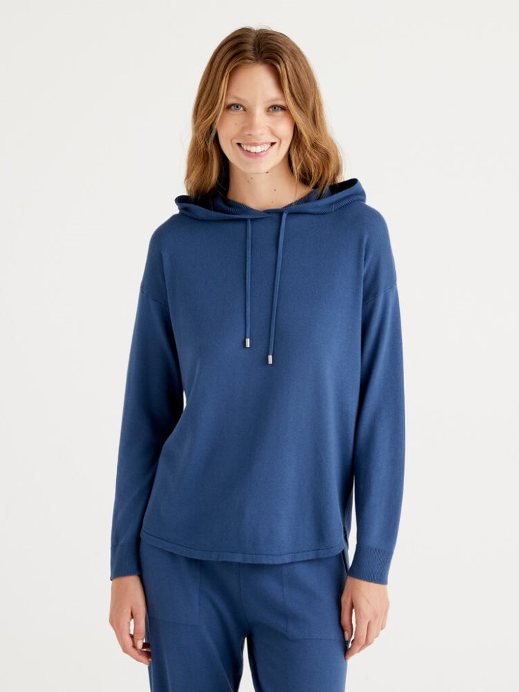 Benetton Hood Modal® Blend Oversized Sweaters Dames Blauw | BE520811