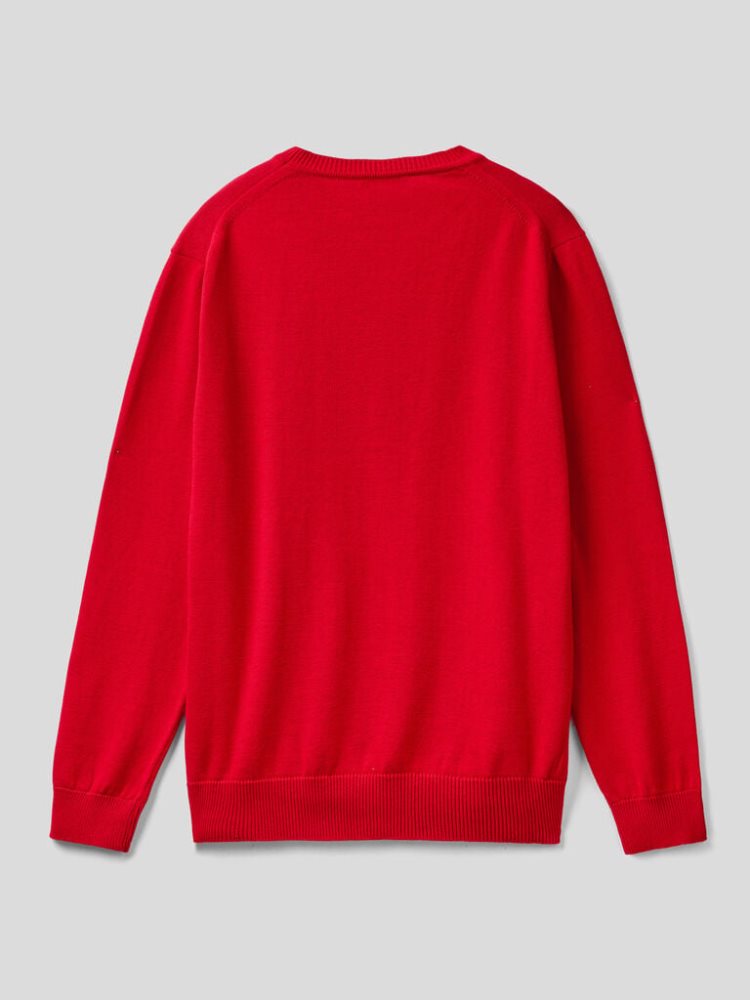 Benetton Inlaid Slogan Crew Neck Sweaters Heren Rood | BE696070