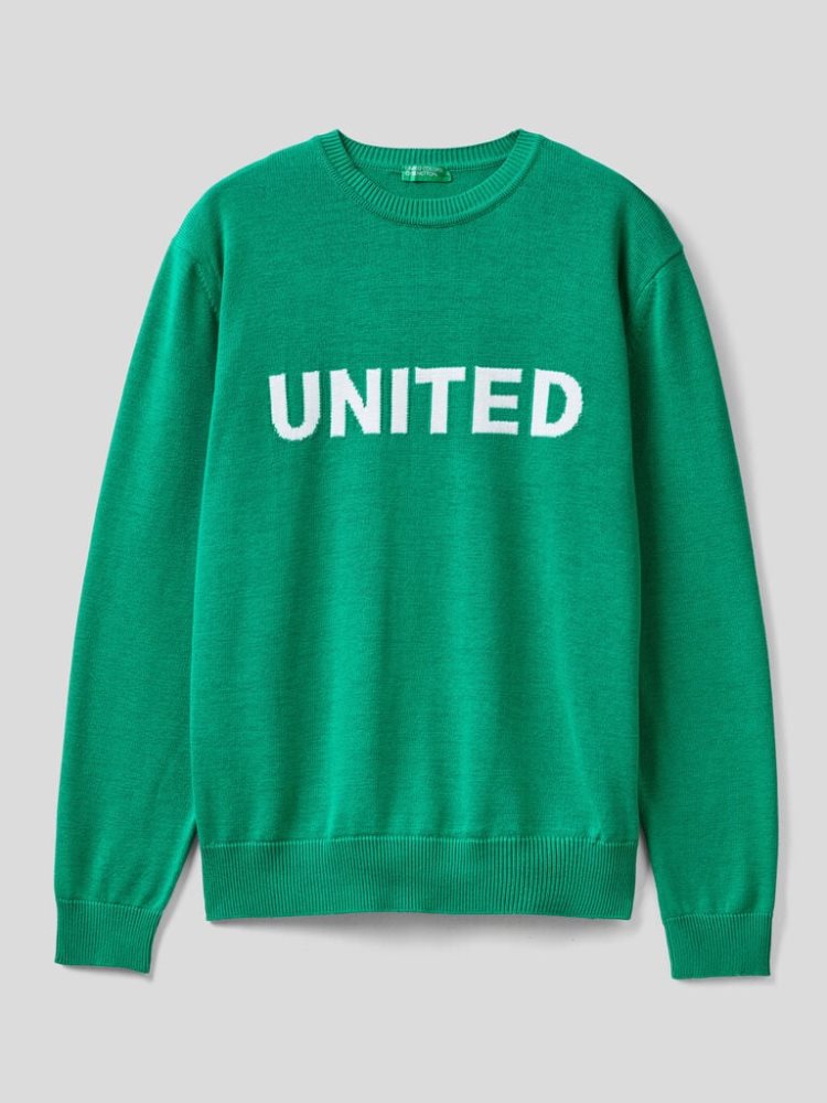 Benetton Inlaid Slogan Crew Neck Sweaters Heren Groen | BE767990