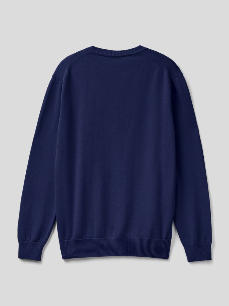 Benetton Inlaid Slogan Crew Neck Sweaters Heren Donkerblauw | BE804109