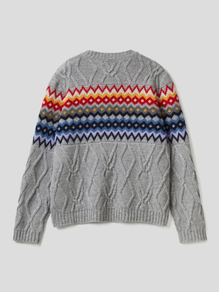 Benetton Jacquard Cables Crew Neck Sweaters Dames Grijs | BE599674