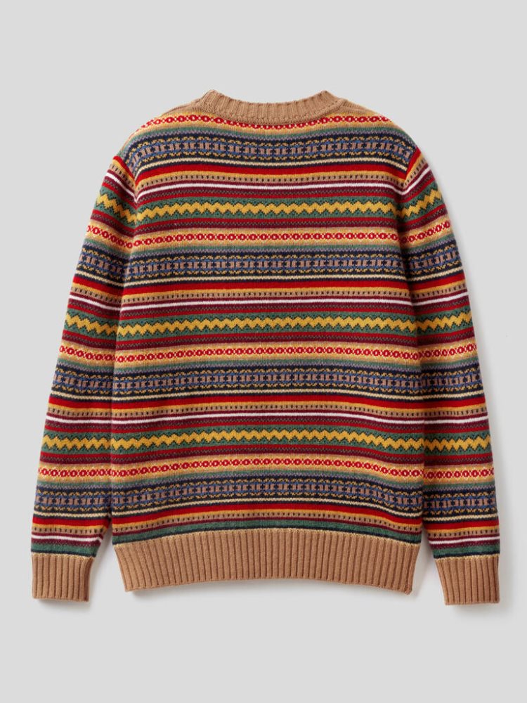 Benetton Jacquard Crew Neck Sweaters Heren Gekleurd | BE257710