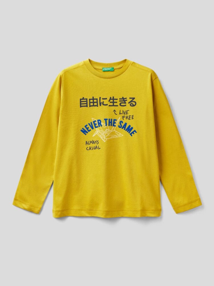 Benetton Japanese Motifs Long Sleeve T-shirts Kinderen Mosterdgeel | BE089537