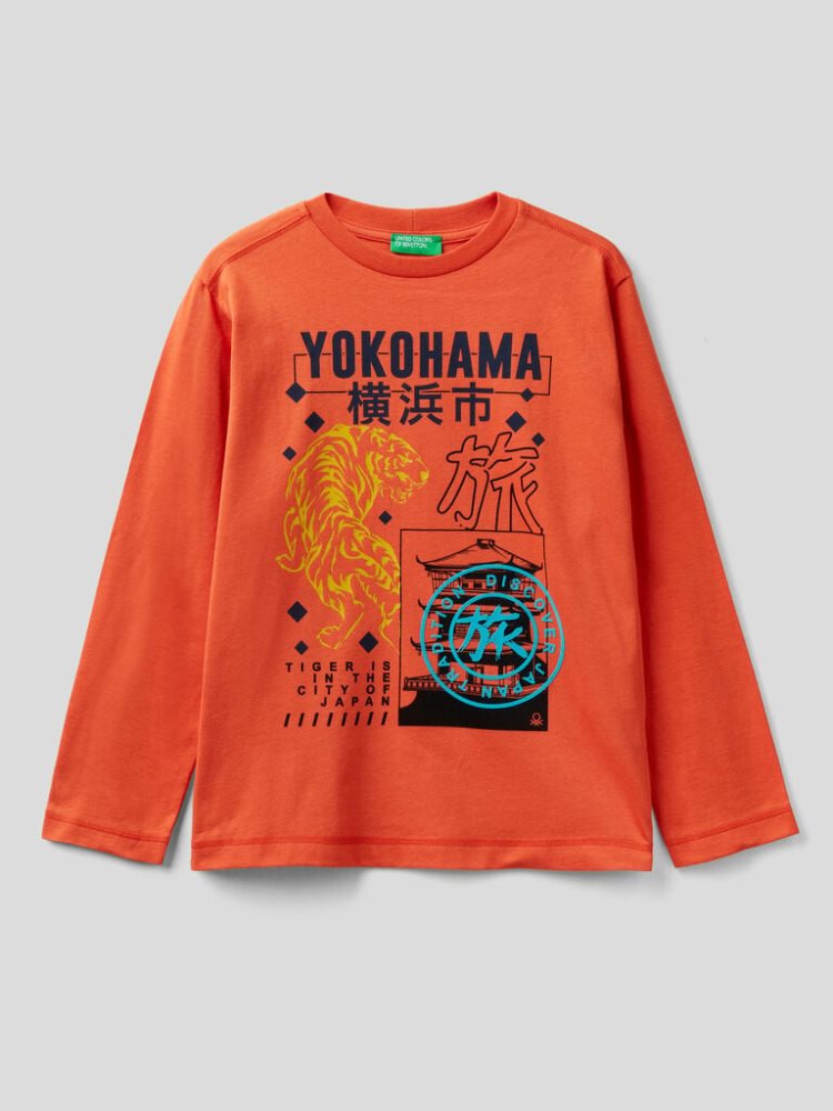 Benetton Japanese Motifs Long Sleeve T-shirts Kinderen Oranje | BE633391