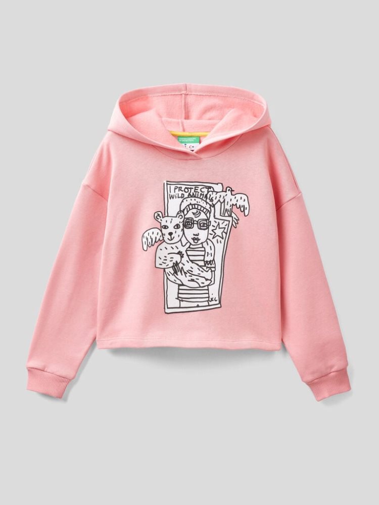 Benetton Jccxucb Cropped Print Hoodie Kinderen Roze | BE732170