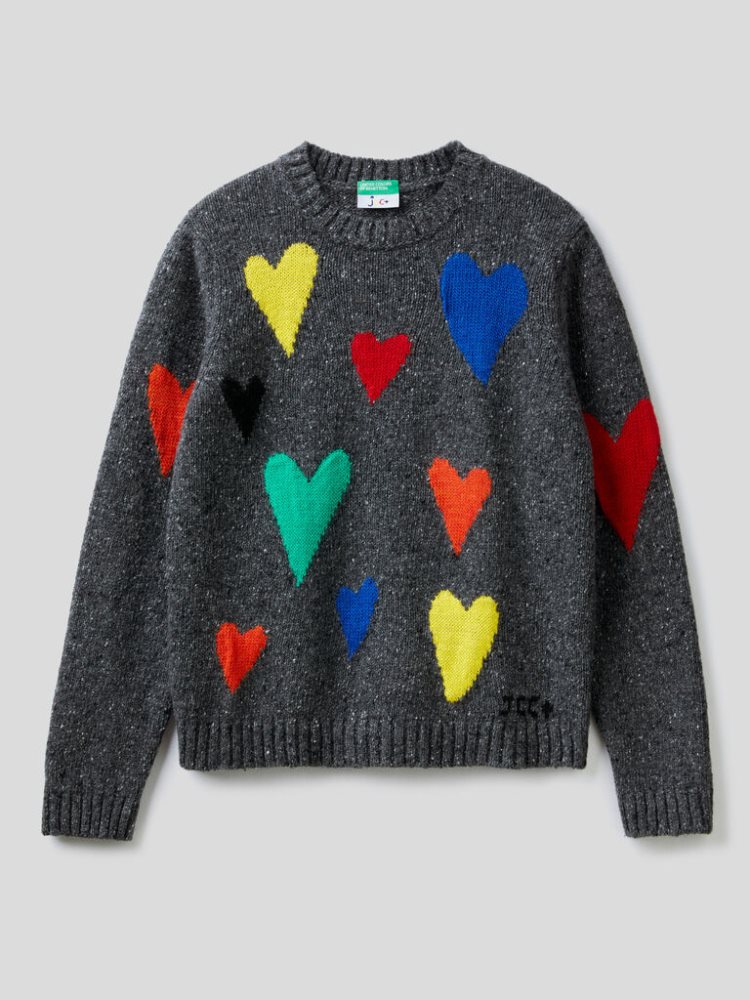 Benetton Jccxucb Hearts Crew Neck Sweaters Dames Donkergrijs | BE887123