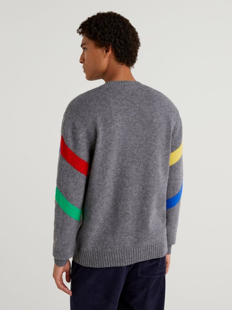 Benetton Jccxucb Inlay Crew Neck Sweaters Heren Donkergrijs | BE356172