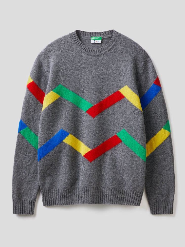 Benetton Jccxucb Inlay Crew Neck Sweaters Heren Donkergrijs | BE356172