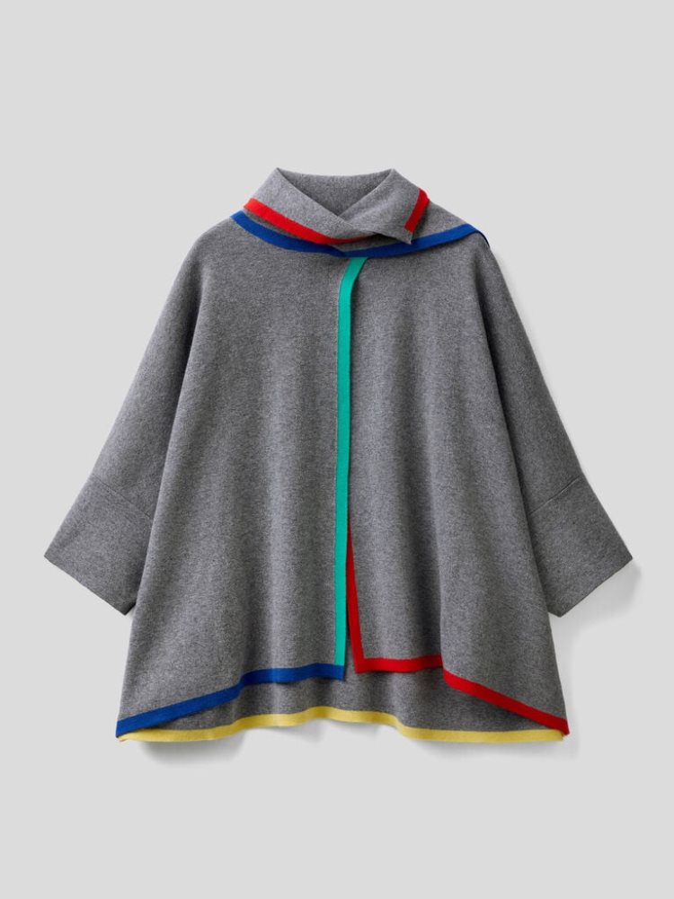 Benetton Jccxucb Poncho Scarf Truien Dames Grijs | BE113962