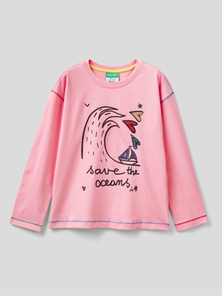 Benetton Jccxucb Print Long Sleeve T-shirts Kinderen Roze | BE659196