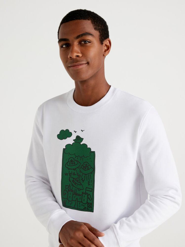 Benetton Jccxucb Warm Grafische Sweatshirt Heren Wit | BE297919