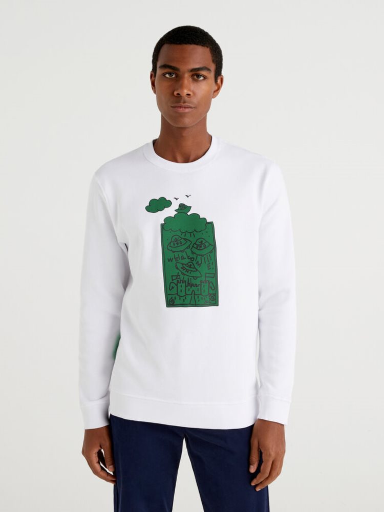 Benetton Jccxucb Warm Grafische Sweatshirt Heren Wit | BE297919