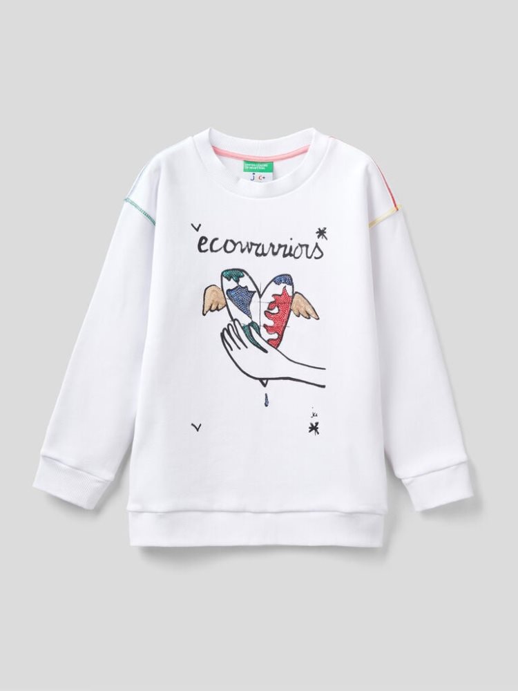 Benetton Jccxucb Warm Print Sweatshirt Kinderen Wit | BE923305