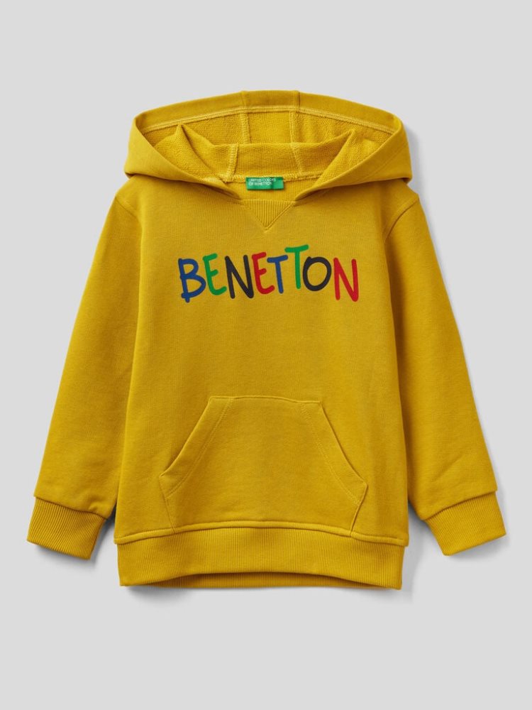 Benetton Kangaroo Pocket Hoodie Kinderen Mosterdgeel | BE605636